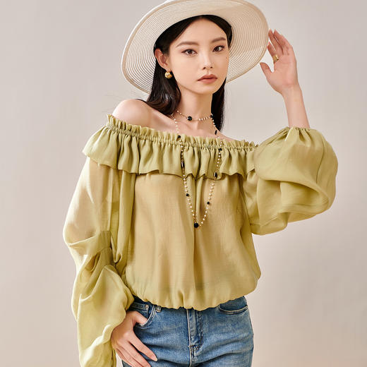 芳外新款设计感优雅气质衬衫时尚花边露肩上衣女8T23CC0943 商品图2