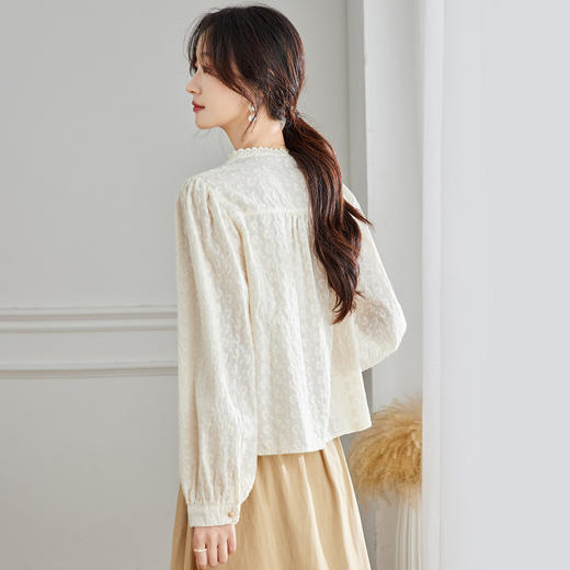 新中式国风刺绣衬衫长袖 春夏圆领上衣衬衣 商品图1