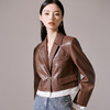 芳外新款复古气质小皮衣西装领长袖短外套女8I23CW1225 商品缩略图2