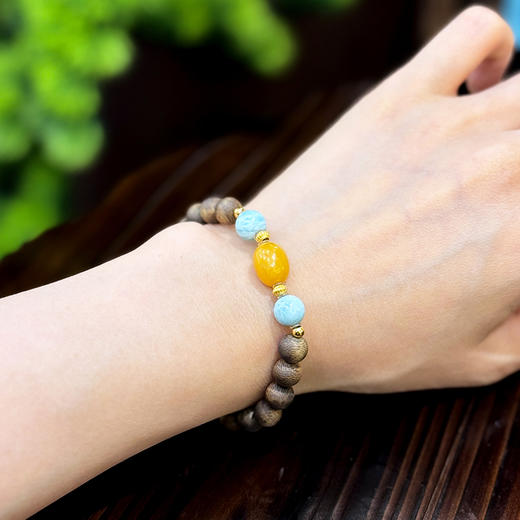 ²【沉香溯源-金珀聚海】圆珠奇楠沉香DIY手串 8mm圆珠  配珠海纹石/蜜蜡 多样性发其一 ( 24小时鉴赏期) HM02-CRMM-DBCX 商品图3