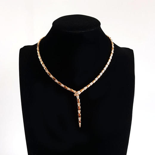 【95新】BVLGARI宝格丽Serpenti Viper系列353037玫瑰金半钻蛇骨项链链长约40cm女士040326NJS17 商品图6