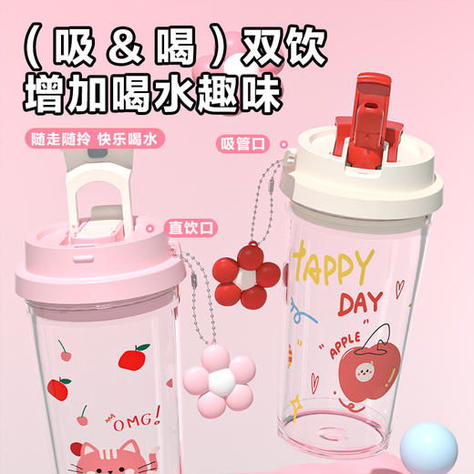 【食品级材质❗双层密封】卡通大容量双饮塑料杯高颜值可爱学生吸管杯耐高温户外便携咖啡杯。xa 商品图1