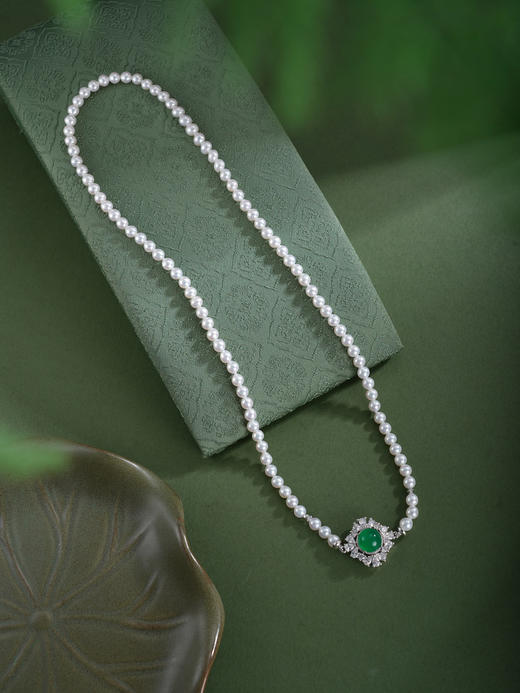 子佩集【华章绮缘】珍珠惜王妃项链【XXXL021】绿玉髓菱形方块2602 商品图2