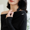 剩S/XXL 米思阳2026春季新款时尚气质黑色修身T恤露肩一字领褶皱上衣0201 商品缩略图4