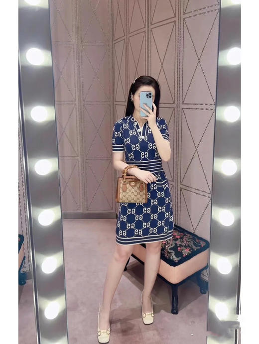 古驰深蓝翻领针织连衣裙 商品图2