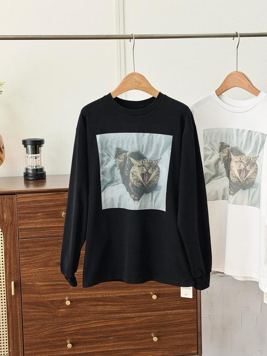 一店k 小众设计师品牌！幂姐新穿搭直接把松弛焊在身上啦！早春情侣宽松猫咪印花圆领T恤 商品图7