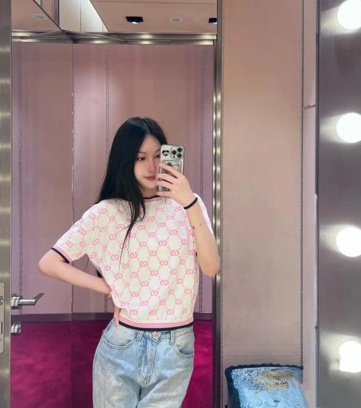 古驰嵌花圆领针织短袖 商品图6