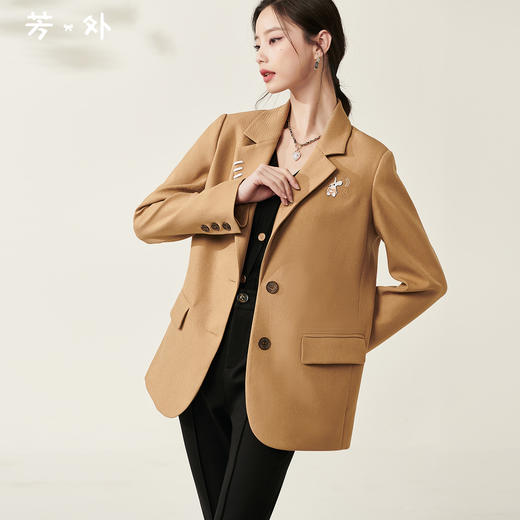 芳外春季新款设计感刺绣点缀宽松西服女休闲直筒西装外套0014 商品图0