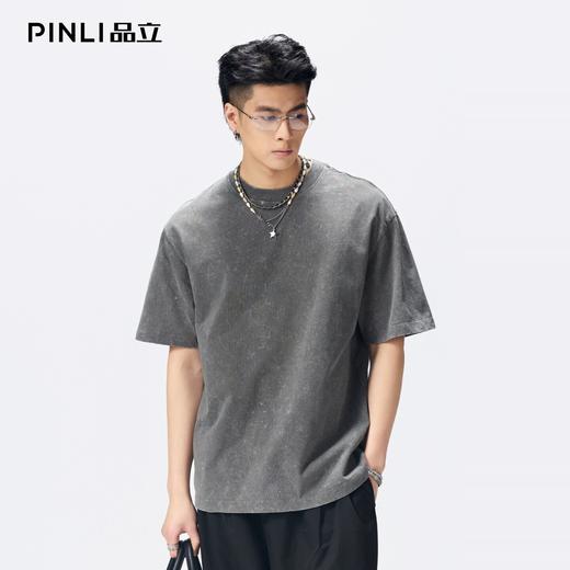 PINLI品立2026夏季男装新款圆领水洗炒雪花重磅纯棉短袖t恤男潮牌GD262111022 商品图2