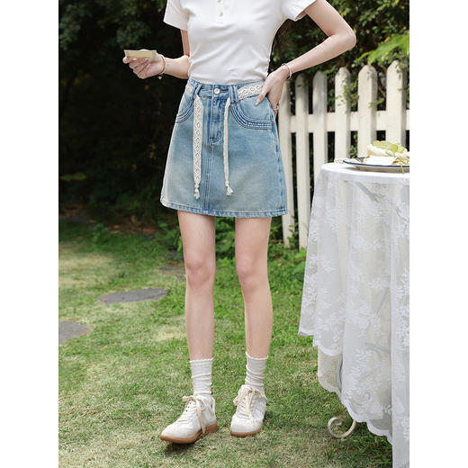 鹿向南「浅夏织梦」浅蓝色牛仔半身裙女夏季韩系小个子A字短裙子 商品图3