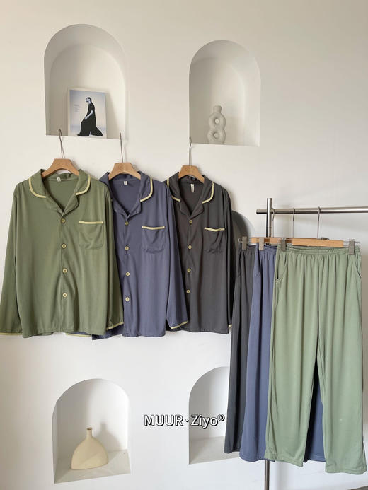 简约主义男女同款衬衫款睡衣套装 商品图9