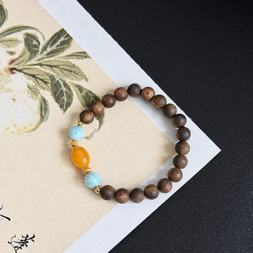 ²【沉香溯源-金珀聚海】圆珠奇楠沉香DIY手串 8mm圆珠  配珠海纹石/蜜蜡 多样性发其一 ( 24小时鉴赏期) HM02-CRMM-DBCX 商品图4