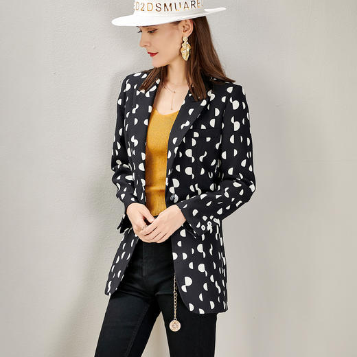 剩S/M/L/XL 芳外秋季新款时尚波点一粒扣西装外套显瘦通勤外套女8D21CX1417 商品图2