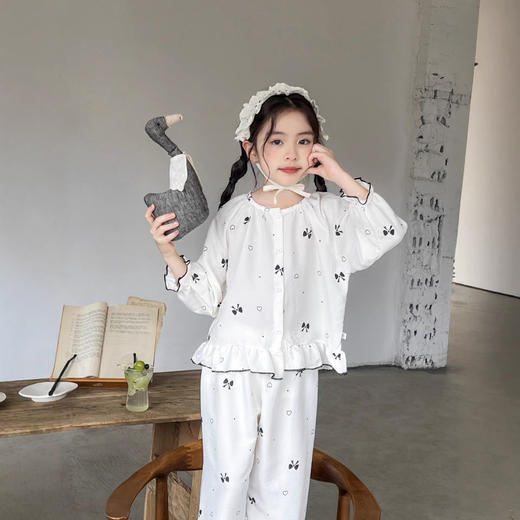 【亲子款39.9/套】73-180码儿童睡衣春夏季女童时光棉家居服中小童女孩八分袖甜美开衫两件套聚★为爱严选 商品图4