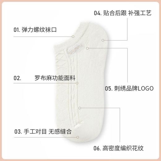 女士白色短袜罗布麻防臭吸湿透气船袜 商品图1