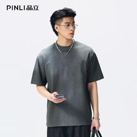 PINLI品立2026夏季男装宽松圆领落肩重磅纯棉水洗渐变短袖T恤潮牌GD262111024