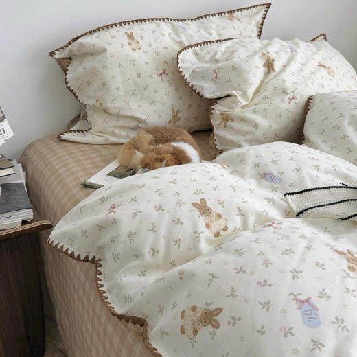 精致贝壳边~全棉碎花斜纹纯棉被套床单床笠四件套学生宿舍三件 清新活泼 四季可用 商品图4