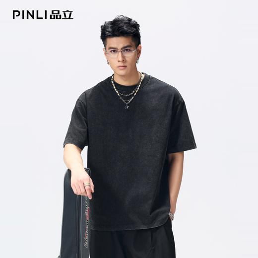 PINLI品立2026夏季男装新款圆领水洗炒雪花重磅纯棉短袖t恤男潮牌GD262111022 商品图0