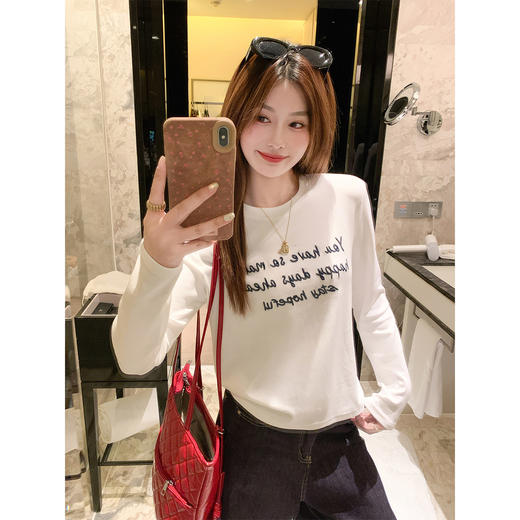 【110元任选2件】现货！ 韩系字母刺绣长袖 商品图0