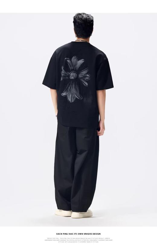 PINLI品立2026夏季新款男士宽松圆领十字架激光烧花短袖T恤上衣潮GD262111017 商品图1