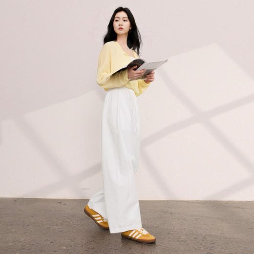 【匹马棉】三彩2026夏季新款休闲裤高腰宽松白色气球裤长裤M 商品图2