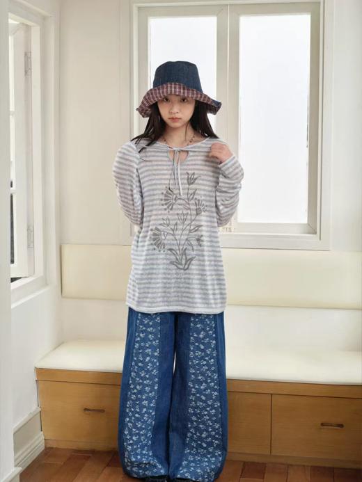 nothe Case布然/NC261819L/「收藏画册」条纹藤蔓印花绑带T 商品图2