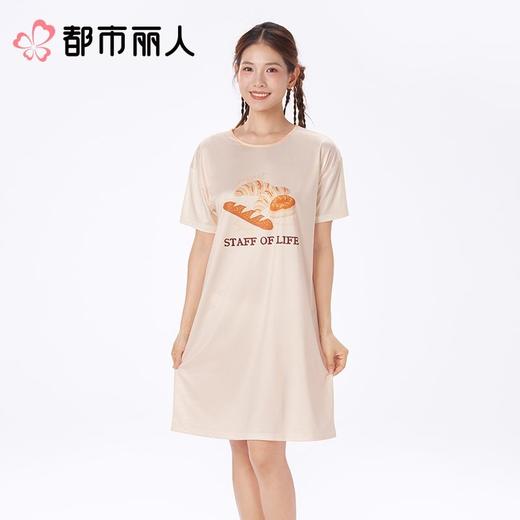 都市丽人睡衣女士睡衣薄家居服牛奶丝拉架睡衣女士牛奶丝短袖裙女装睡裙LHC6E1 商品图1