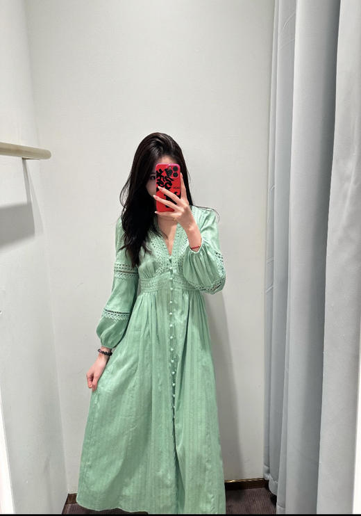 310-12 活色生香 渠道货 D*F 26新色茶歇裙 重工法式 前襟纽扣 对比棉连衣裙 藏肉显瘦 商品图10