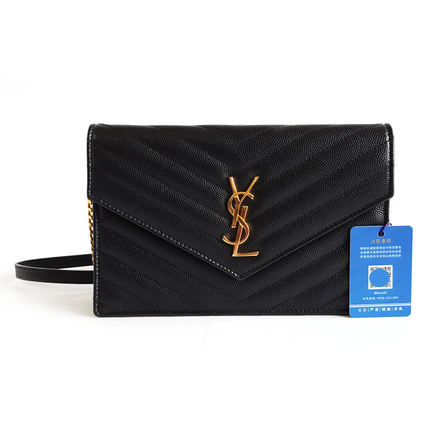 【95新】YSL圣罗兰393953黑金鱼子酱信封woc链条包单肩包女士060326AK09