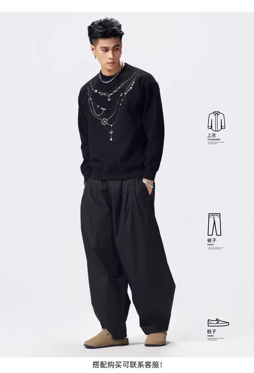 PINLI品立2026春季新款男士圆领宽松落肩袖烫钻套头休闲上衣上衣潮牌BG262109006 商品图8