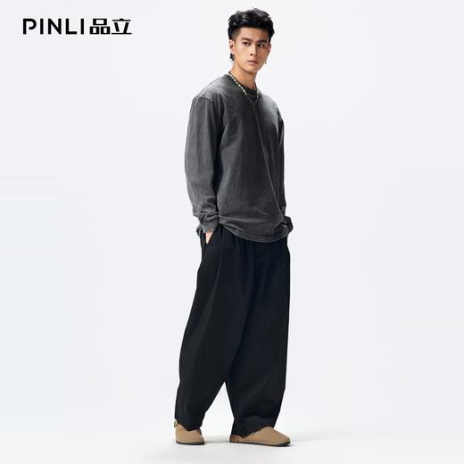 PINLI品立2026春季新款男士宽松纯色圆领落肩袖长袖T恤青年潮牌GD262111020 商品图1