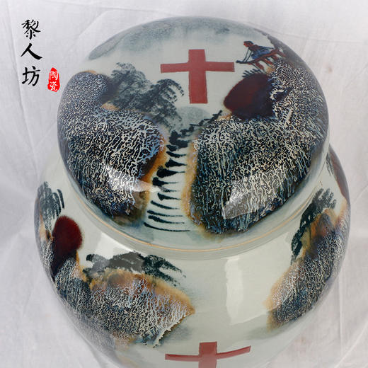 陶瓷骨灰坛子 十字架窑变山水景德镇瓷器彩色骨灰罐 商品图4