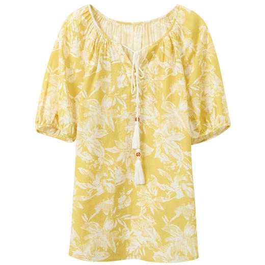 【莱赛尔】三彩2026夏季新款流苏系带V领小衫印花衬衣短袖上衣S 商品图4