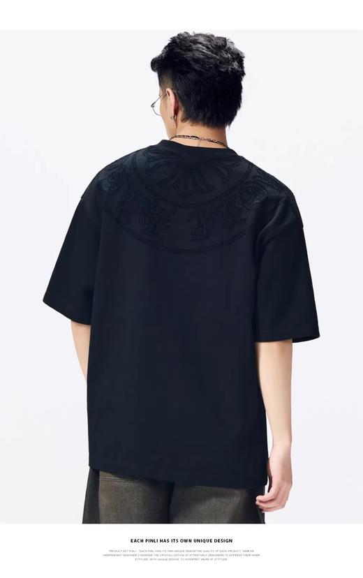 PINLI品立2026夏季新款男士宽松圆领激光烧花短袖T恤休闲上衣潮牌GD262111016 商品图4