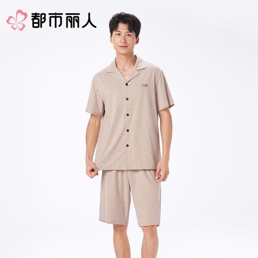 都市丽人睡衣男士睡衣薄家居服针织提花格睡衣男士棉质短袖套装男装短袖短裤FHC1A5 商品图1