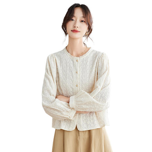 新中式国风刺绣衬衫长袖 春夏圆领上衣衬衣 商品图4