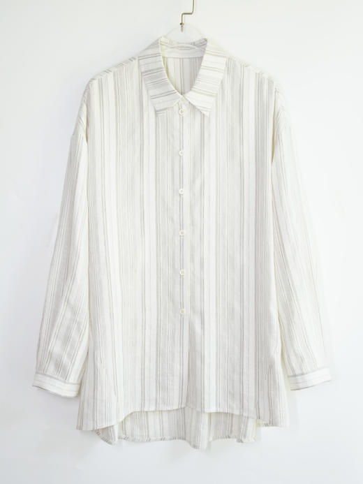 色织亚麻棉提花条纹衬衫套装 商品图4