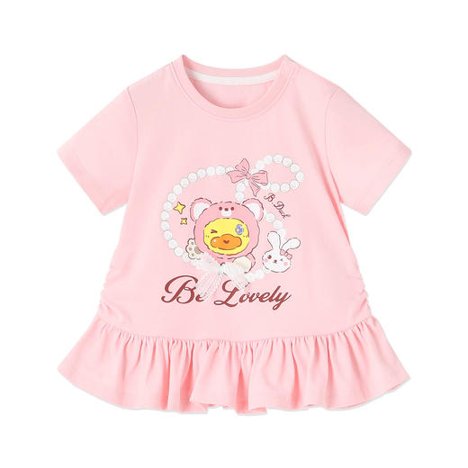 [驱蚊抗菌]bduck小黄鸭童装女童t恤短袖儿童夏装纯棉宝宝裙摆上衣90-150 FF2701099 商品图3