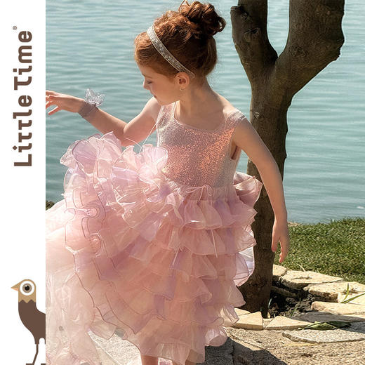 Littletime女童连衣裙夏装2025新款儿童亮片拖尾公主裙生日礼服裙 商品图0