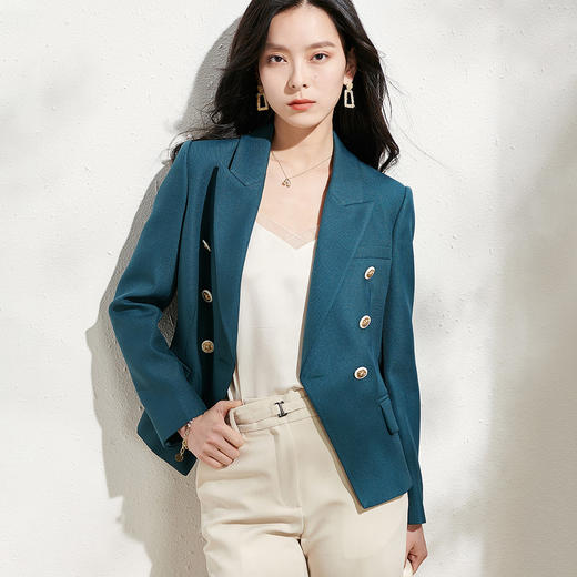 剩S/L/XL/XXL 芳外新款时尚气质通勤修身小西装斜纹双排扣长袖外套8T22AW0022 商品图3