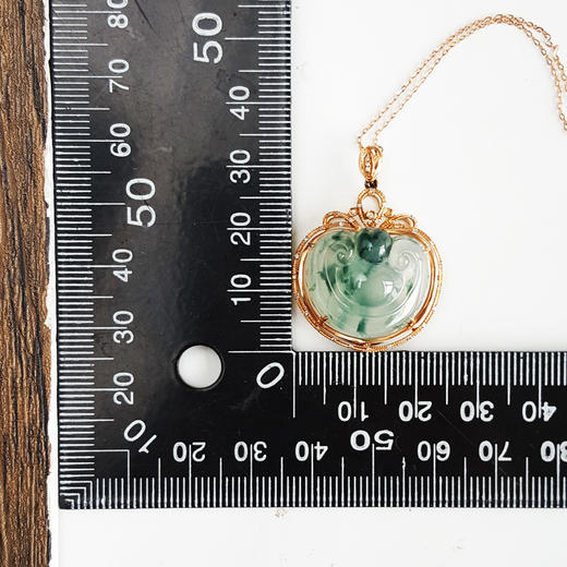 【天然正品】A货翡翠AU750黄金镶钻镶天然细腻冰种飘蓝花如意（万事如意）翡翠吊坠项链32.8*24.3*11.2MM（皆取最大值）120226NJT20 商品图2