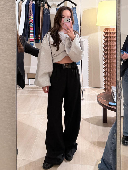 瑟琳最新款垂感黑西裤腰部点缀皮革贴片神裤 商品图10