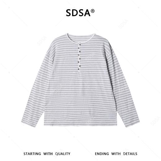 SDSA男装2026新款高贵轻奢美式撞色条纹半纽扣圆领长袖T恤百搭潮 商品图1