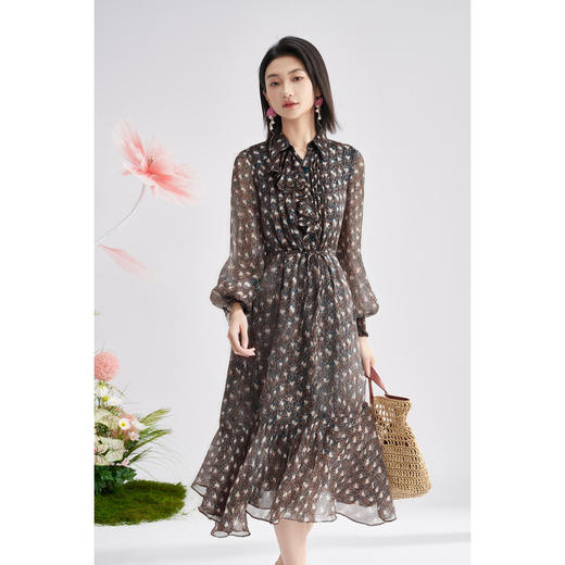 剩S/M/L 米思阳时尚印花拼接大摆裙秋装新款减龄荷叶边薄款连衣裙0549 商品图2