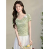 鹿向南「龙井清茶」法式小清新抹茶绿设计感T恤女夏显瘦短袖上衣 商品缩略图0