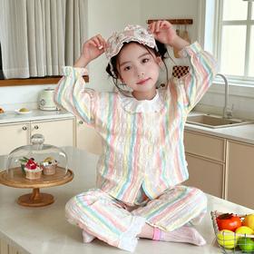 【亲子款39.9/套】73-180码儿童睡衣春夏季女童时光棉家居服中小童女孩八分袖甜美开衫两件套聚★为爱严选