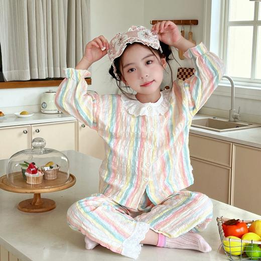 【亲子款39.9/套】73-180码儿童睡衣春夏季女童时光棉家居服中小童女孩八分袖甜美开衫两件套聚★为爱严选 商品图0