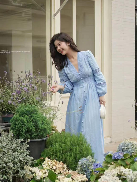 310-12 活色生香 渠道货 D*F 26新色茶歇裙 重工法式 前襟纽扣 对比棉连衣裙 藏肉显瘦 商品图4