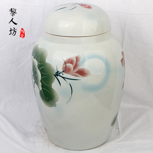双层盖大号陶瓷骨灰盒 彩绘荷花景德镇瓷器骨灰坛 商品图2