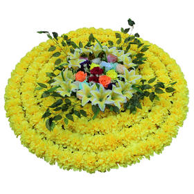 全黄仿真花圈1.3米绢花圈假花圈白事用菊花殡仪馆装饰花祭祀祭奠陵园